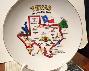 Vintage Texas Souvenir State Plate TX Landmarks Decorative Collector Travel Vacation Gift
