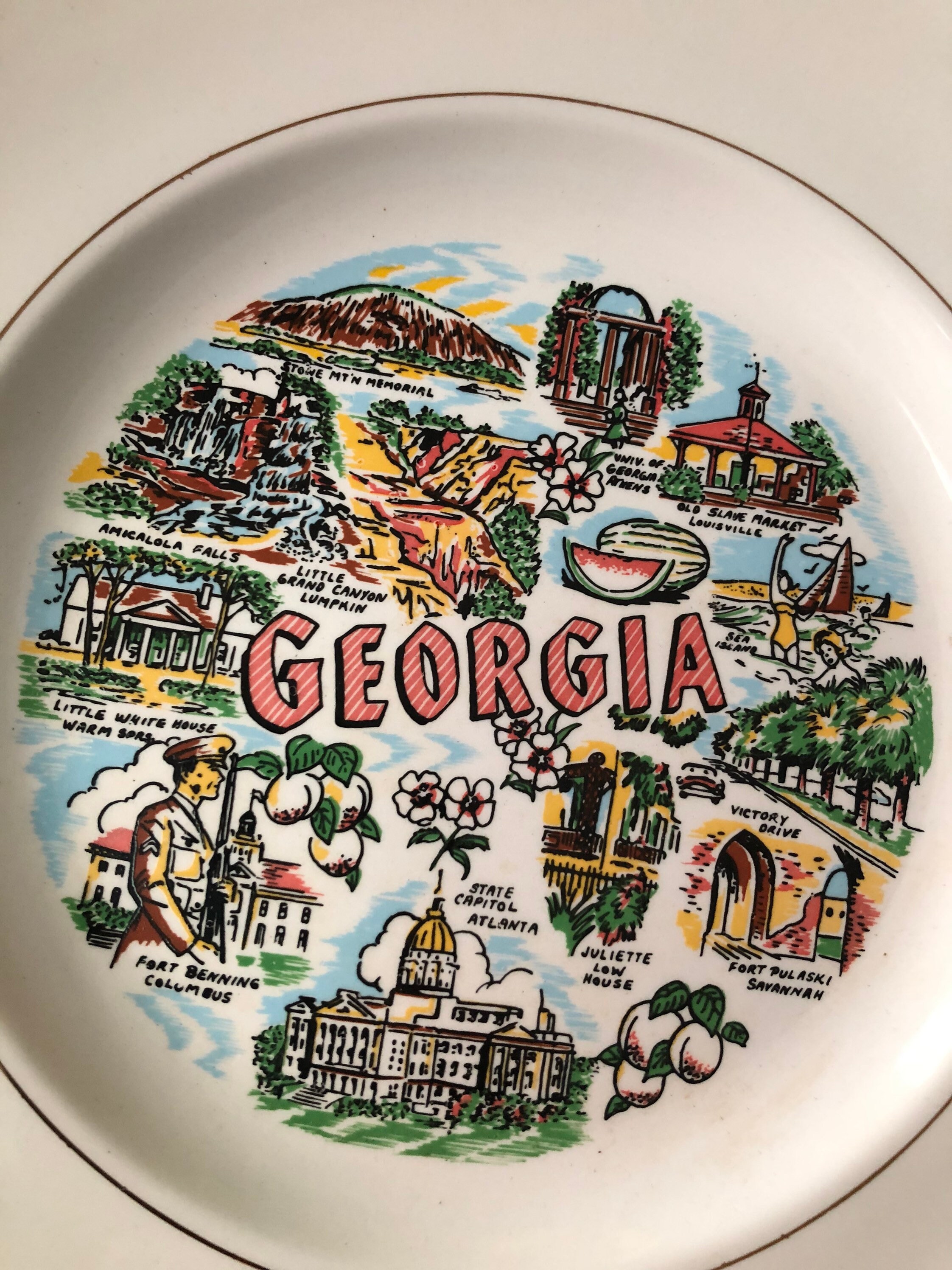 Vintage Souvenir State Plate Landmarks Large Etsy UK