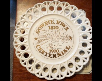 Vintage Gowrie Iowa 1870- 1970 Centennial Souvenir Plate Decorative Collector Gift