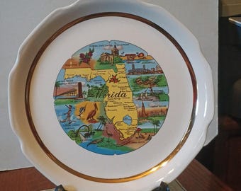 Vintage Florida Souvenir State Plate FL Landmarks Decorative Collector Collectible Decor Travel Gift