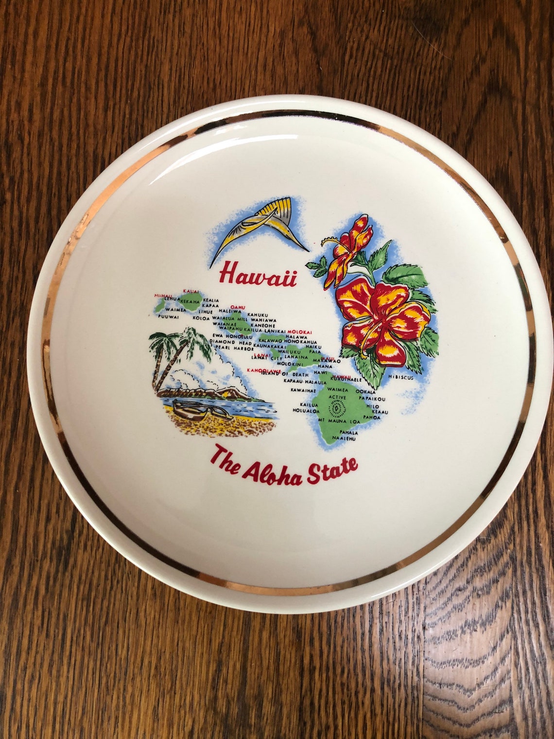 Vintage Hawaii Souvenir State Plate Hawaiian Islands Etsy UK