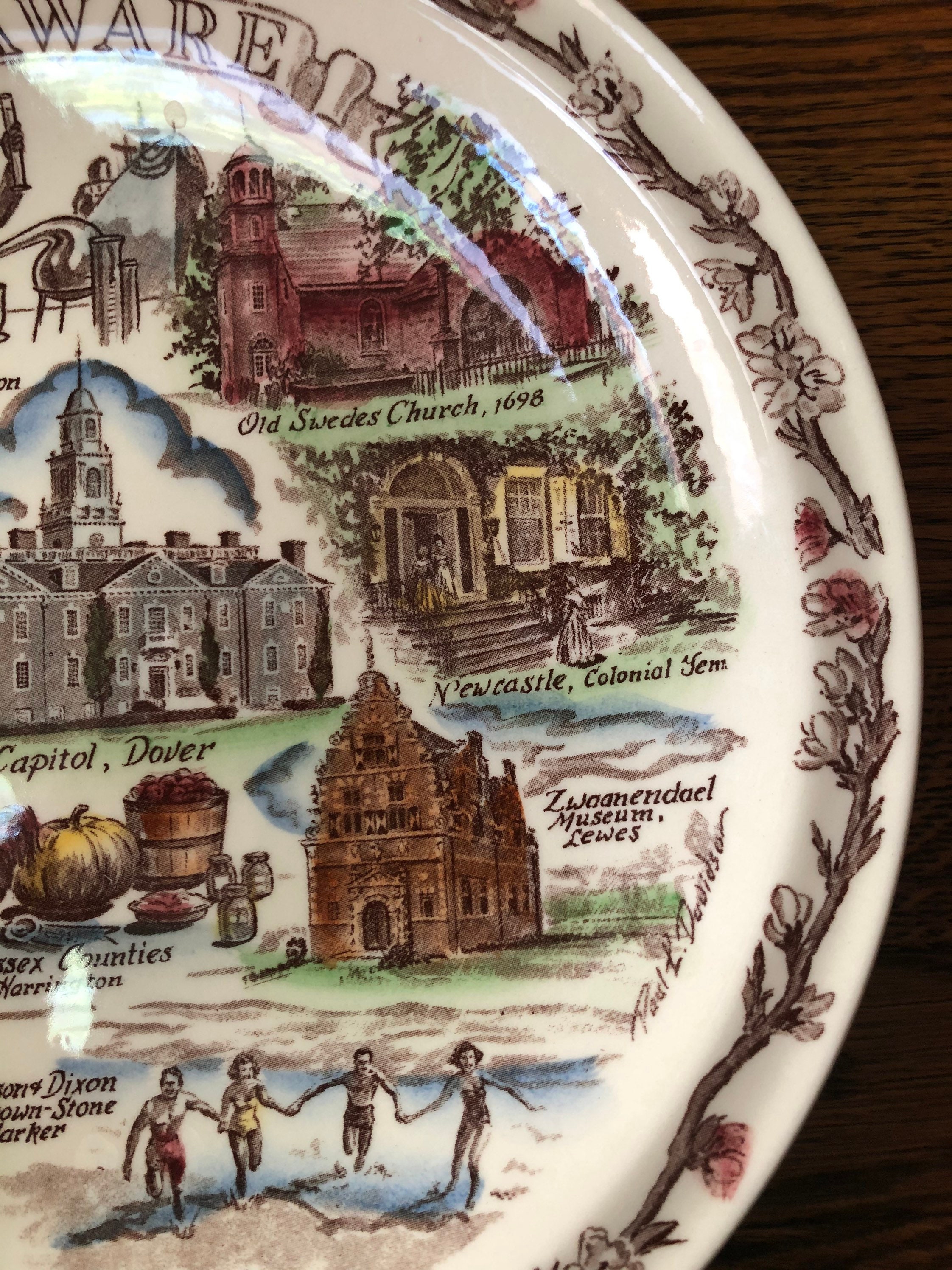 Vintage Delaware Souvenir State Plate Large Delaware Landmarks Etsy