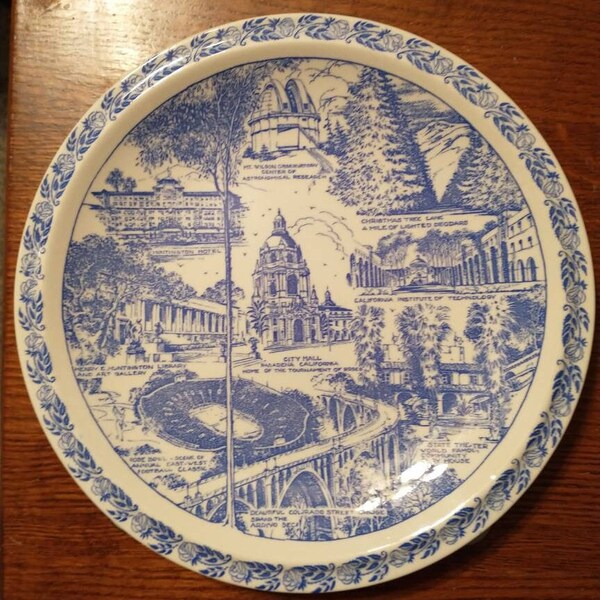Vintage Pasadena California Souvenir Plate Vernon Kilns Collectible Decorative Collector Travel Vacation Gift