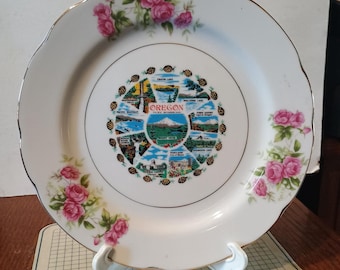 Vintage Oregon Souvenir State Plate Landmarks Decorative Collector Travel Vacation Wall Decor Gift