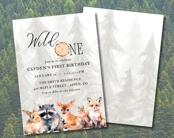 Woodlands Wild One Animal First Birthday Party Invitation