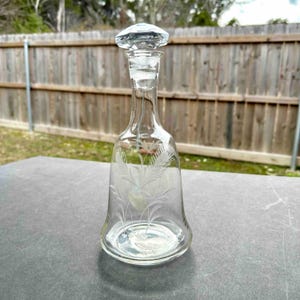 Nature-Inspired Etched Glass Carafe  / Etched Glass Water Carafe with Stopper - Grass & Leaf Design