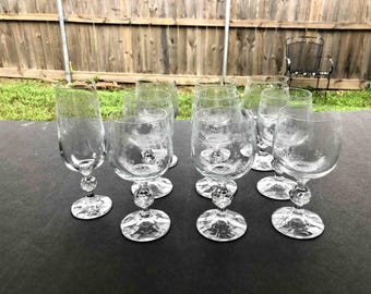 Set of 10 Cascade Wine & Champagne Glasses / Import Associates Cascade Stemware Set / Cascade Pattern Stemware by Import Associates
