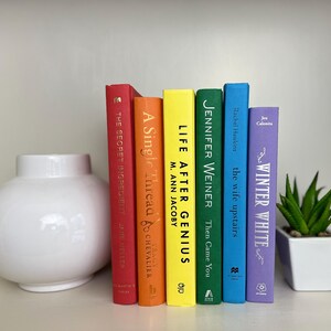 May include: A rainbow-colored stack of books with titles like "The Secret Ingredient", "A Single Thread", "Life After Genius", "Then Came You", "The Wife Upstairs", and "Winter White".
