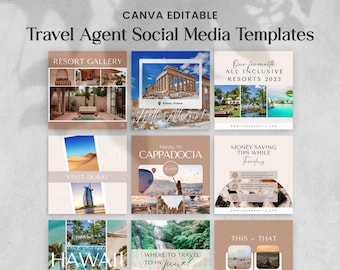 旅行代理店向け Instagram テンプレート 50 個、Canva で編集可能なソーシャル メディア招待状