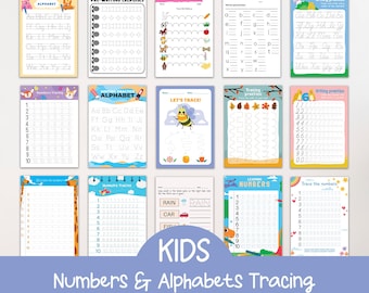 Kids Numbers and alphabets learning worksheet, Kids Learning worksheets bundle