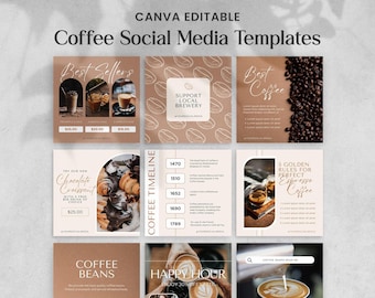 コーヒービジネス向け Instagram テンプレート 50 個、Canva で編集可能なソーシャル メディア招待状