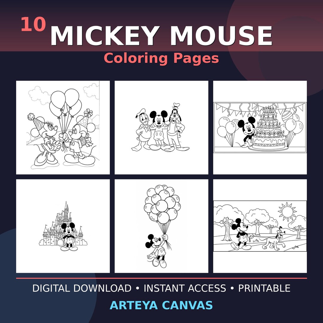 Mickey Mouse Coloring Pages, 10 Disney Printable Sheets, Kids Activity ...