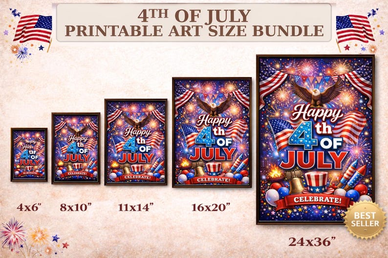 4th of July Printable Wall Art Bundle, Patriotic Decor Set ...
