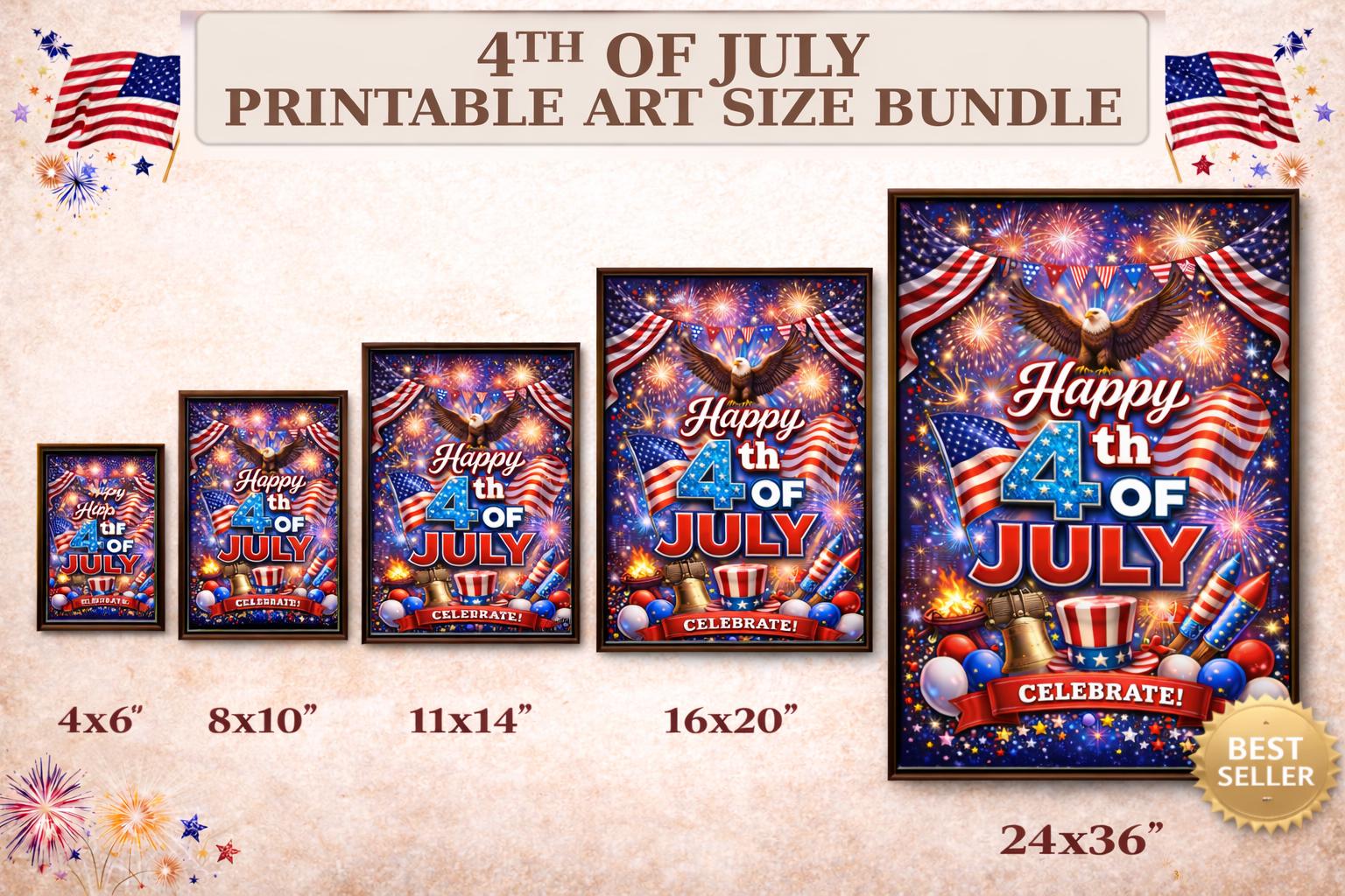 4th of July Printable Wall Art Bundle, Patriotic Decor Set ...