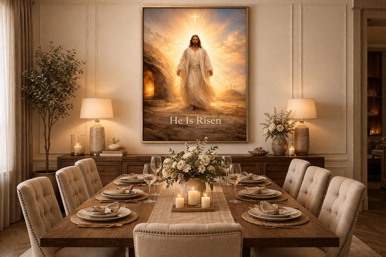 He is Risen Wall Art, Jesus Resurrection Poster, Christian Easter Decor ...