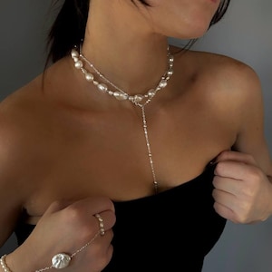 Süßwasserperle Halskette, 925 Silber Perle Choker Halskette, Weihnachtsgeschenk Choker, Handgemachte Halskette für Frauen, Weihnachtsgeschenk Choker