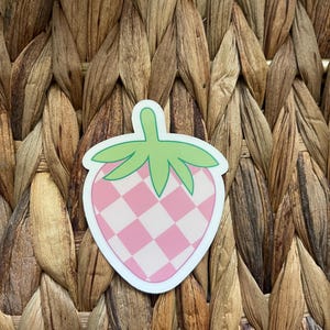 Strawberry Sticker, checkered strawberry I Water Bottle Laptop Decal