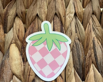 Adesivo de morango, morango xadrez, decalque para laptop com garrafa de água