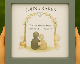 Personalized Wedding Pebble Art Frame: Mr & Mrs Keepsake Gift