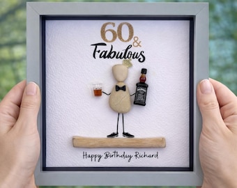 Personalized Pebble Art Birthday Gift for Him, Milestone Birthday