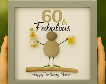 Personalized Pebble Art Birthday Gift for Him, Milestone Birthday