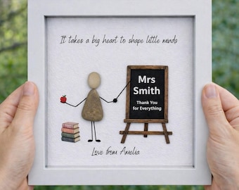 Personalised Teacher Pebble Art Frame | Custom Thank You Gift, End of Term Present