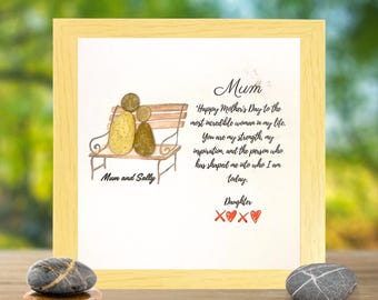 Personalized Mother & Daughter Pebble Art, Unique Mother's Day Gift