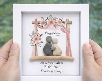 Personalized Wedding Pebble Art Frame: Mr & Mrs Keepsake Gift