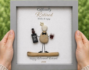 Personalised Pebble Art Retirement Frame, Handmade Keepsake Gift for Him