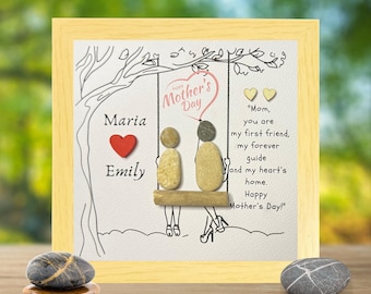 Personalized Pebble Art Frame, Mother & Daughter Gift, Custom Name