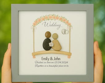 Personalized Wedding Pebble Art - Framed Mr & Mrs Gift