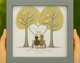 Personalized Pebble Art 25th Anniversary Gift Frame