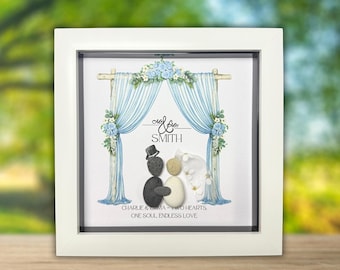 Personalized Wedding Pebble Art Frame: Mr & Mrs Keepsake Gift