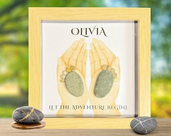Personalized Pebble Art Baby Feet Frame, New Baby Gift