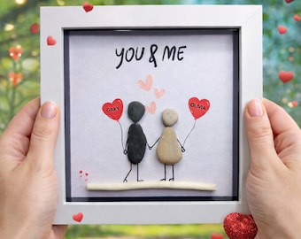 Personalized Pebble Art Couple Frame | Handmade Valentine's Gift