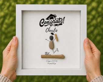 Personalised Graduation Pebble Art Frame | Congrats Graduate Gift | Class of 2026 Name Frame