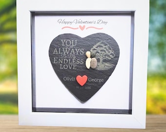 Personalized Pebble Art Couple Frame | Handmade Valentine's Day Gift