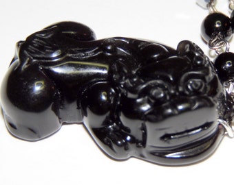 Carved Black Obsidian Pixiu