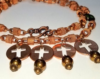 Copper Penny Cross Necklace