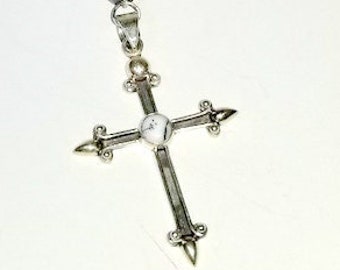 Dendrite Opal Smooth Square Rosary Beaded Chain with a Dendrite and Silver Cross