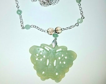 Carved Jade Butterfly Pendant and Jade Necklace