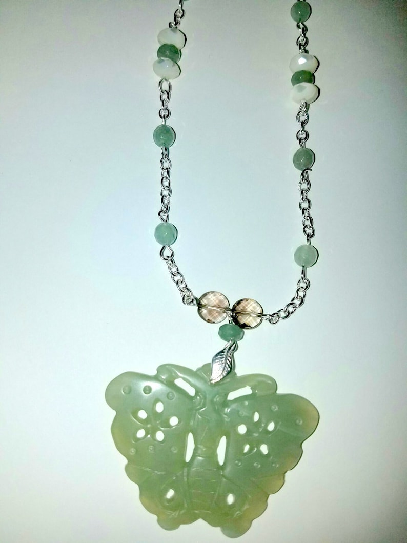 Carved Jade Butterfly Pendant and Jade Necklace Etsy