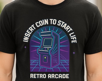 Insert Coin Retro Arcade T-Shirt | 80s Neon Gaming Tee