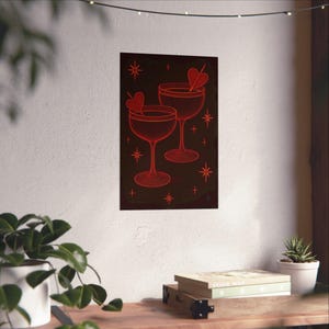 Póster de cóctel de neón, decoración de bar vintage, arte mural de San Valentín, decoración retro para el hogar, regalo para amantes de los cócteles.