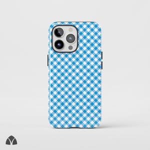 Cute Blue Gingham Phone Case, Pastel Checkered iPhone Case, Trendy Coquette Aesthetic Phone Case