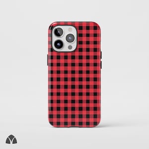 Cute Red Gingham Phone Case, Pastel Checkered iPhone Case, Trendy Coquette Aesthetic Phone Case