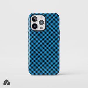 Cute Blue Gingham Phone Case, Pastel Checkered iPhone Case, Trendy Coquette Aesthetic Phone Case