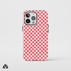 Cute Red Gingham Phone Case, Pastel Checkered iPhone Case, Trendy Coquette Aesthetic Phone Case