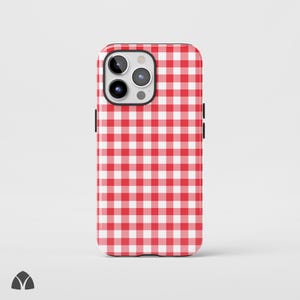 Cute Red Gingham Phone Case, Pastel Checkered iPhone Case, Trendy Coquette Aesthetic Phone Case