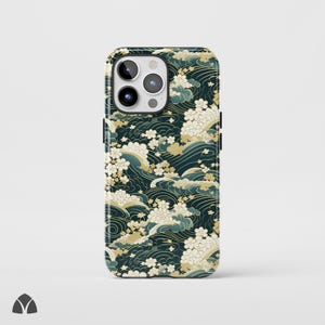 Elegant Yellow Yuzen Wave Phone Case, Japanese Art Pattern iPhone Case, Bold Gold Ocean Aesthetic Phone Case